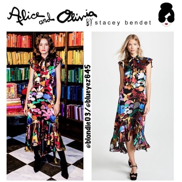 Alice Olivia “Greta” rainbow leaf midi dress